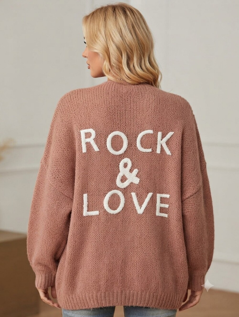 Élan Rock & Love Open Front Chunky Knit Cardigan Dusty Rose One Size OS
